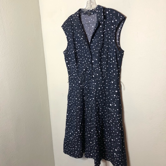 Ann Taylor Navy and White Polka Dot Collared Dress Size 14 - Picture 2 of 7